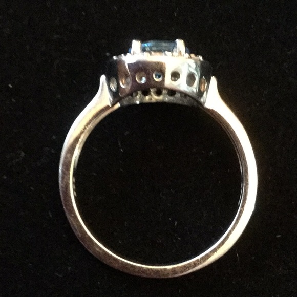 Genuine Electric Blue Topaz Halo Ring - Picture 4 of 8